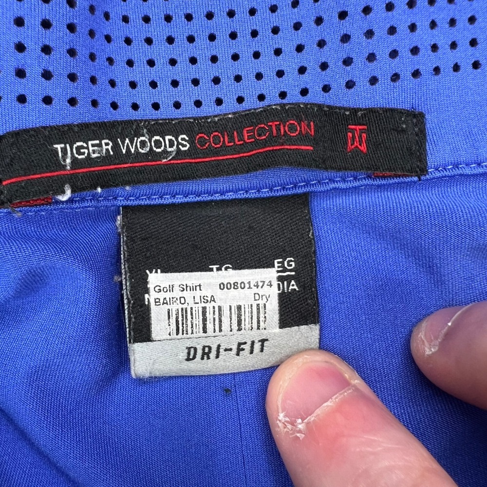 Nike Tiger Woods Collection Golf Polo Shirt Men XL Blue Solid Dri-FIT Perforated - Picture 4 of 9